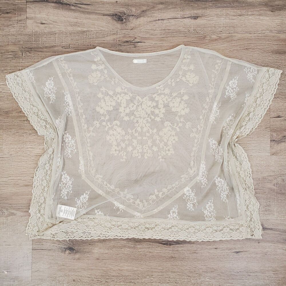 Sheer Lace Trim Flutter Sleeve Top M Coquette Fairy Whimsical Boho Ethereal - Picture 6 of 13